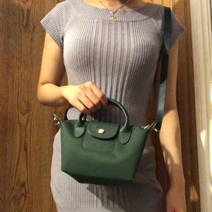 mini longchamp green nylon crossbody